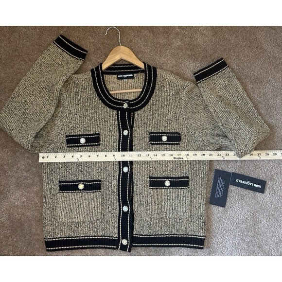 Karl Lagerfeld Paris Cardigan Women Large Mellatic Gold and Black Cardigan NWT - Picture 8 of 11